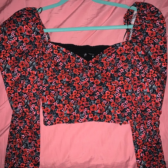 Zara Tops Zara Floral Puff Sleeve Top Poshmark